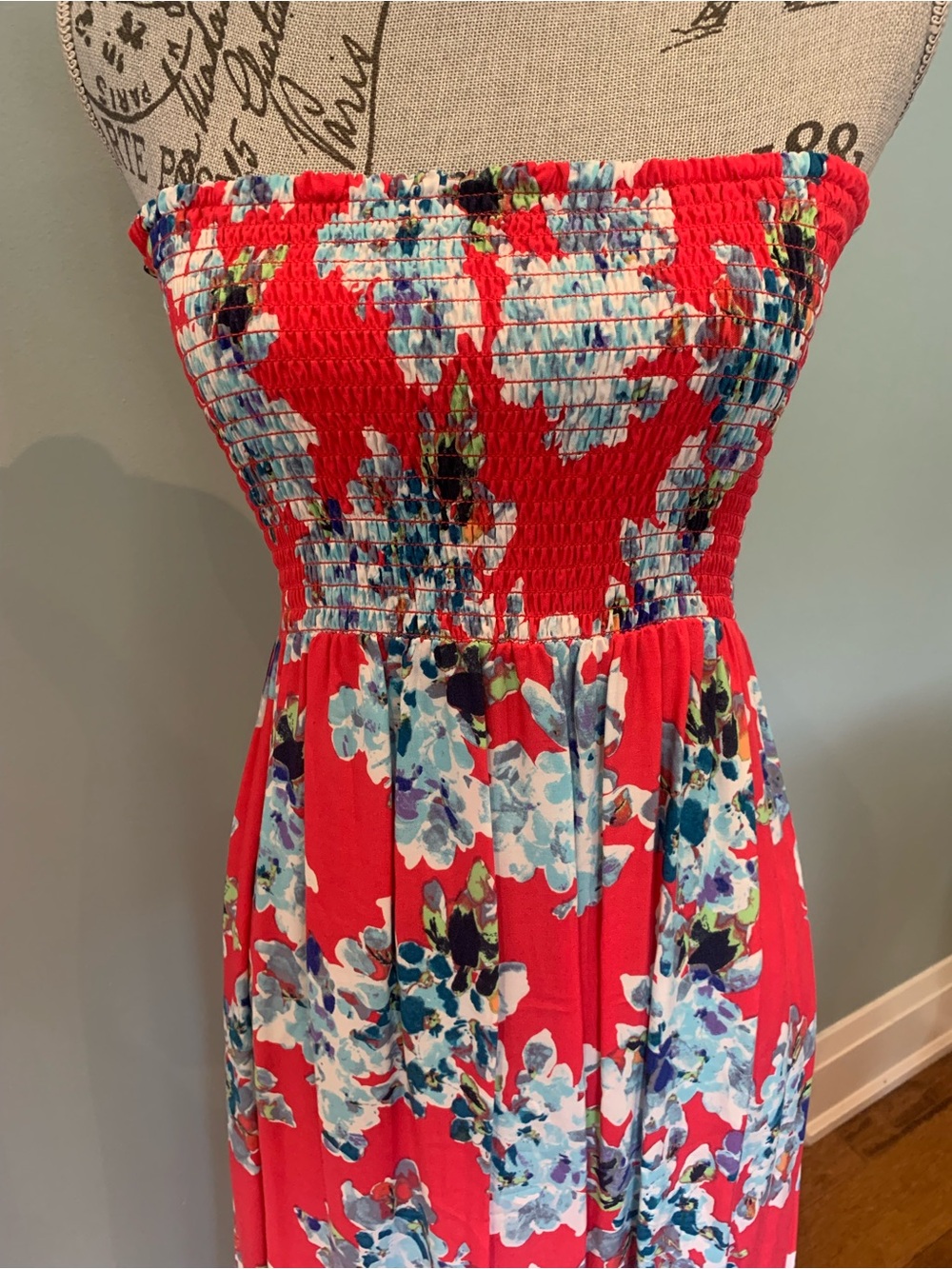 Xhilaration Red Strapless Floral Maxi Dress